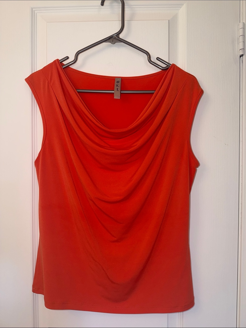 Red Drape-Neck Sleeveless Top by